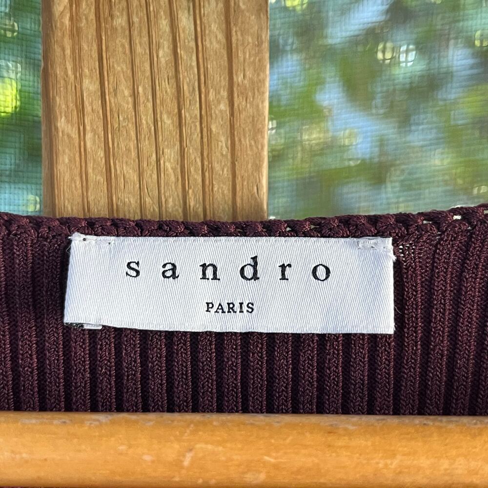 Sandro Women's Burgundy Ribbed Knit Long Sleeve Mini Dress Size XS - Picture 9 of 12